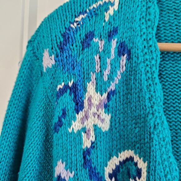 Vintage Diversity Cardigan Womens Large Petite Blue Floral Embroidered 90s Knit - Picture 4 of 10